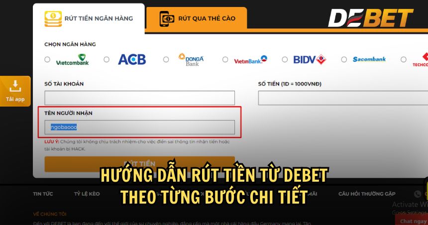 4 bước rút tiền DEBET nhanh chóng, đơn giản